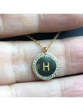 B1926 Vermeil gold over sterling 925Initial H Disc Pendant Necklace  18"